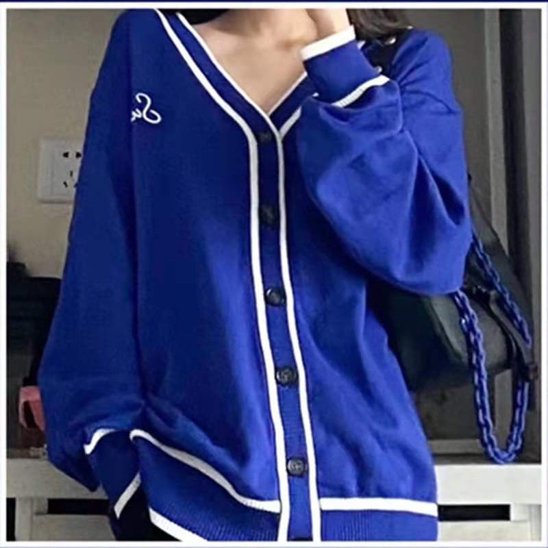 Set áo khoác cardigan màu xanh dương và quần ống rộng thời trang cho nữ