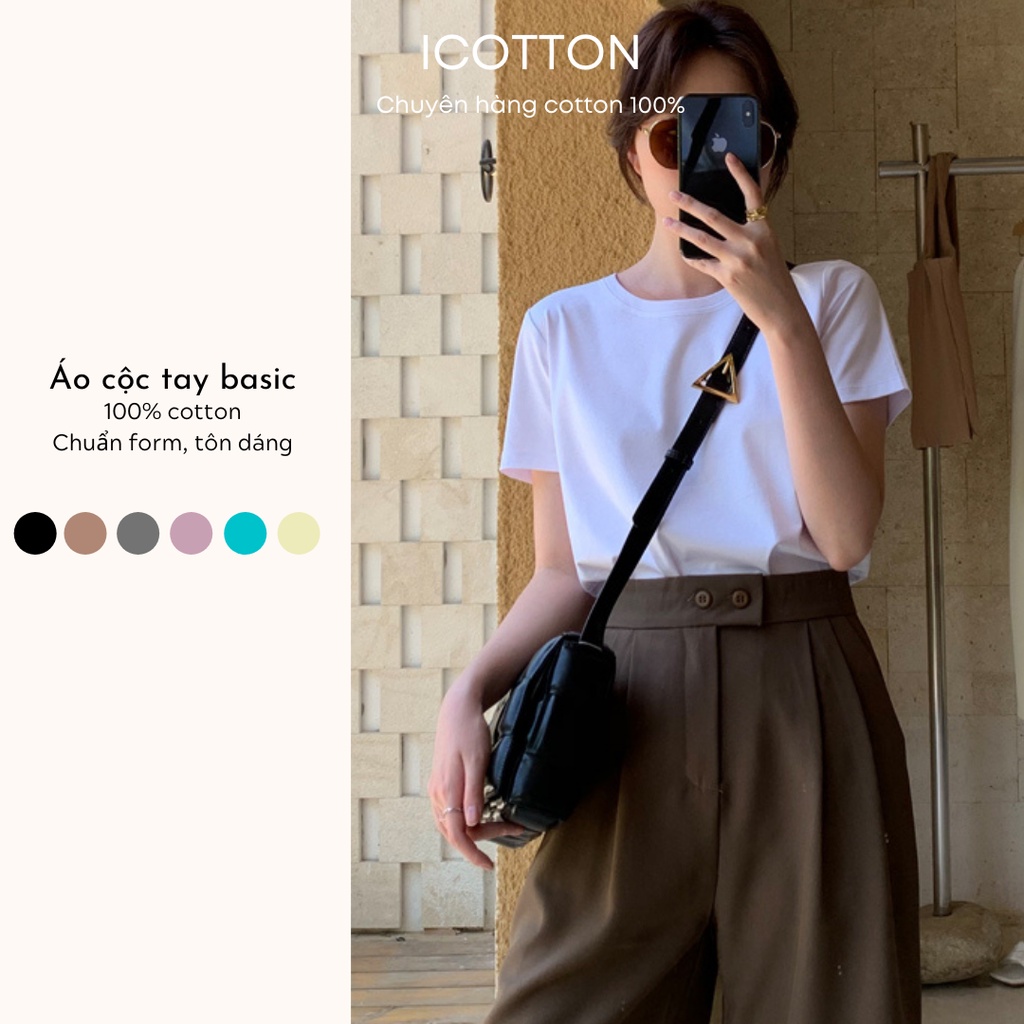 Áo thun nữ cổ tròn basic iCotton form ôm vừa, màu pastel, dễ phối đồ cao cấp phong cách tee công sở 100% cotton
