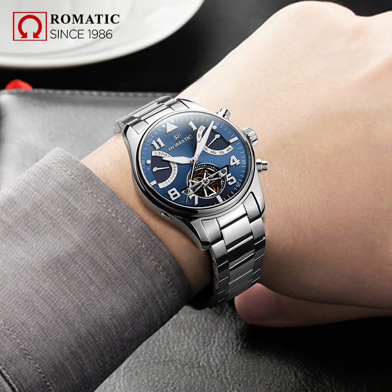 Đồng hồ nam ROMATIC 1986 Lịch lãm-Sang trọng-Chính xác, dây thép không gỉ, chống nước chống xước
