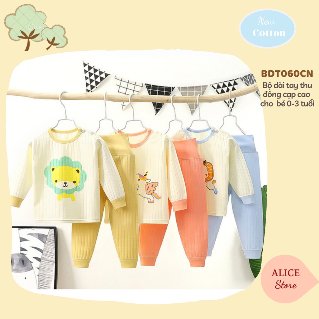 Bộ dài tay thu đông cạp cao giữ ấm cho bé trai bé gái từ 7-16kg