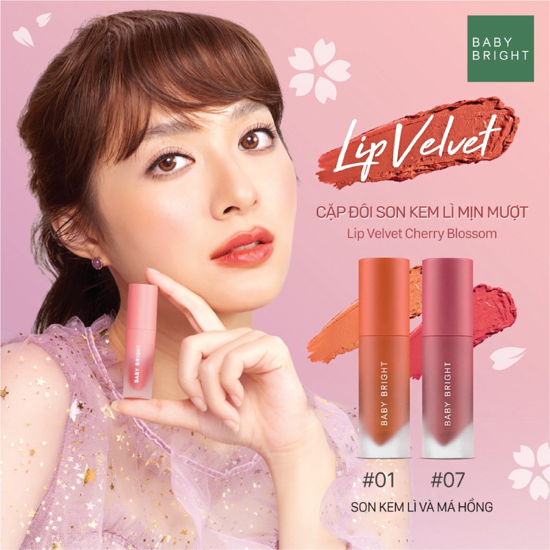 Son kem và má hồng Baby Bright Lip & Cheek Velvet Cherry Blossom 2.4g