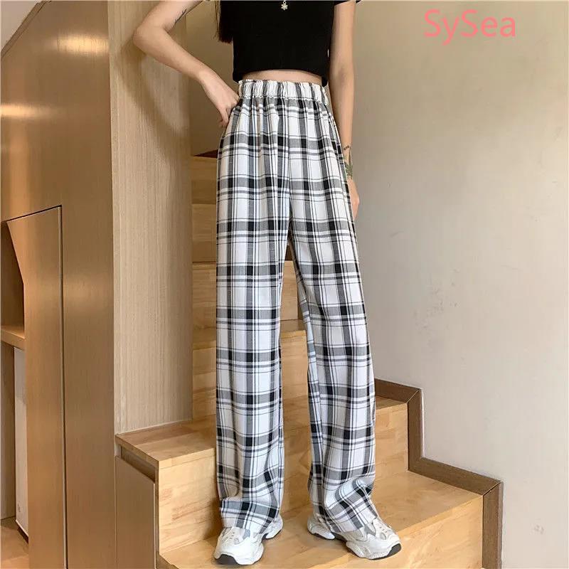 Quần nữ dài sọc caro lưng cao thời trang trẻ trung