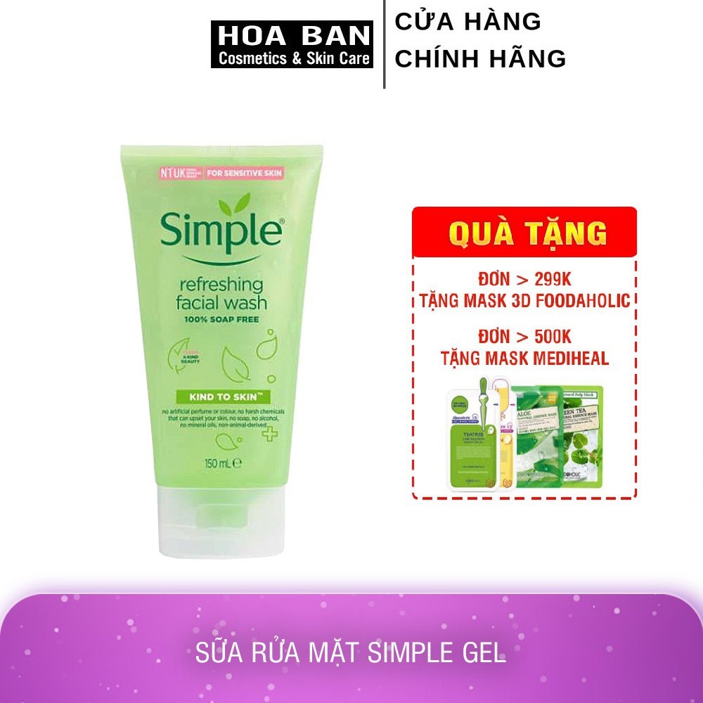 Sữa rửa mặt Simple giúp da sạch thoáng Refreshing Facial Wash Simple không chứa xà phòng 150ml