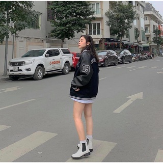 Áo Khoác Nỉ Phối Tay Da Nữ Ulzzang Unisex Form Rộng CAMA STORE M350