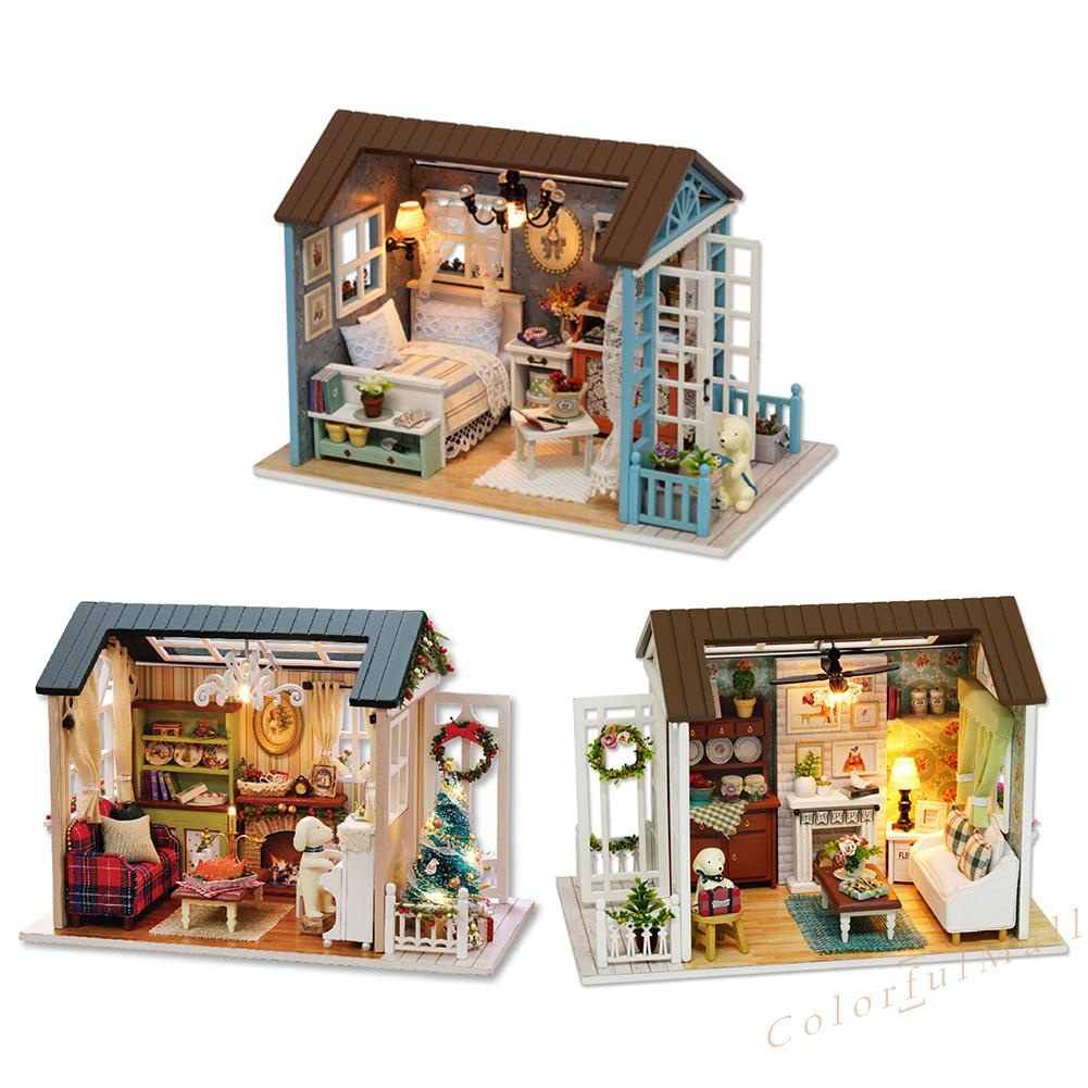 Mô hình nhà DIY Doll House American Retro Style Kèm Đèn LED Và Keo Dán