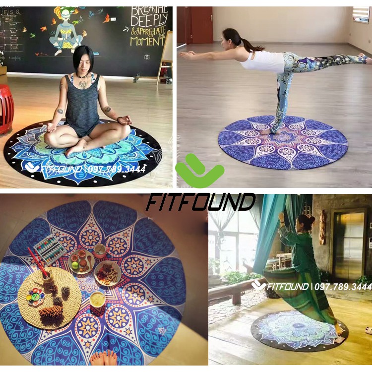 Thảm yoga tròn đường kính 140cm in hoa văn mandala