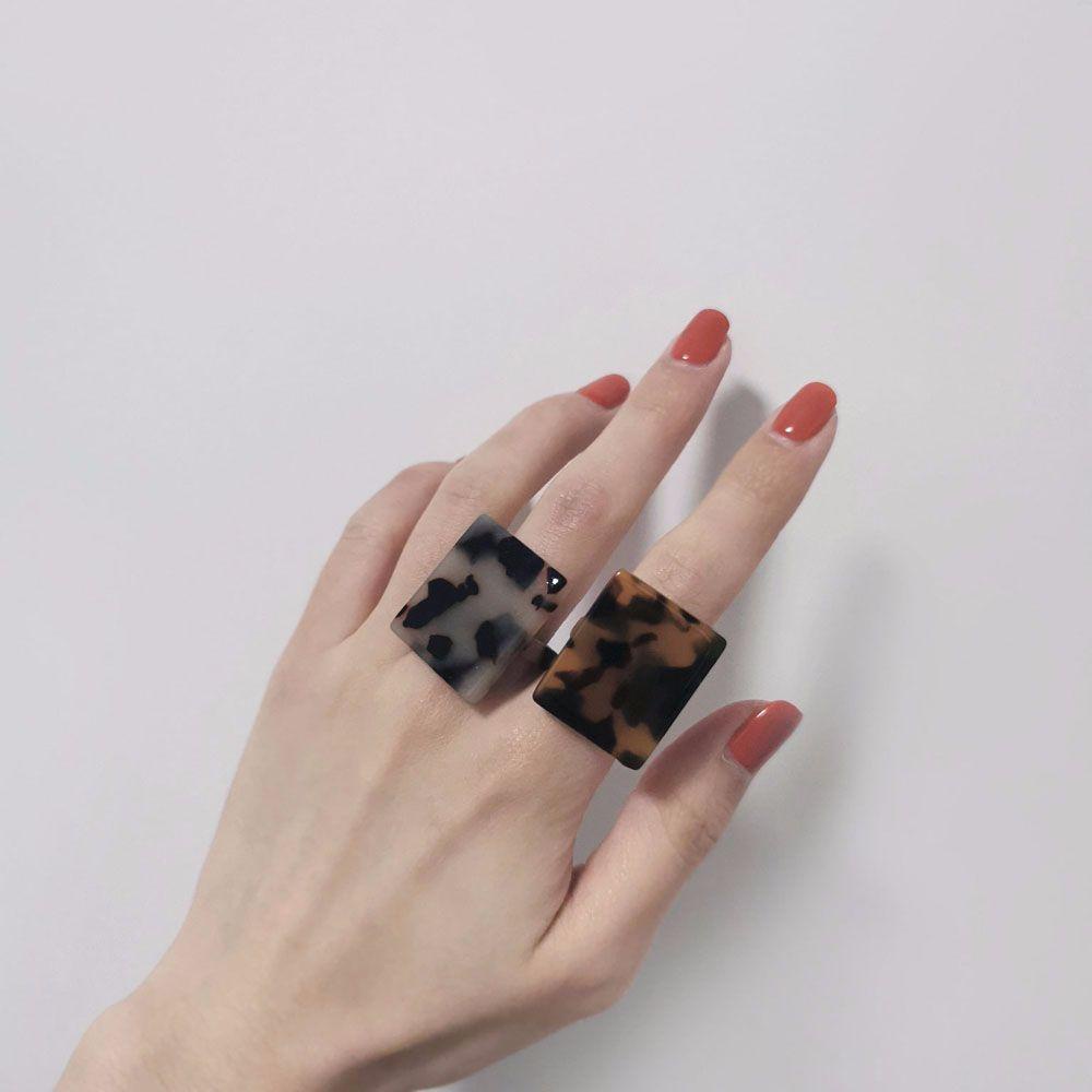 Nhẫn Resin Hình Chữ Nhật Tortoiseshell Thanh Lịch Thời Trang Phong Cách Hàn Quốc