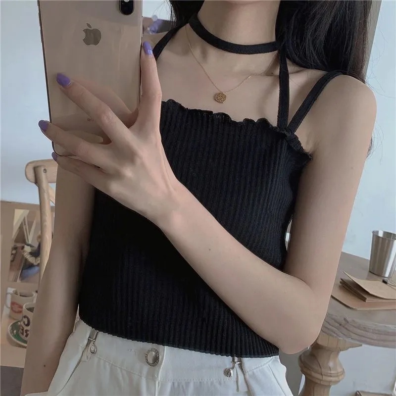 Áo Hai Dây Dệt Kim Dáng Ngắn Thời Trang Mùa Hè Hàng Mới Dành Cho Bạn Nữ