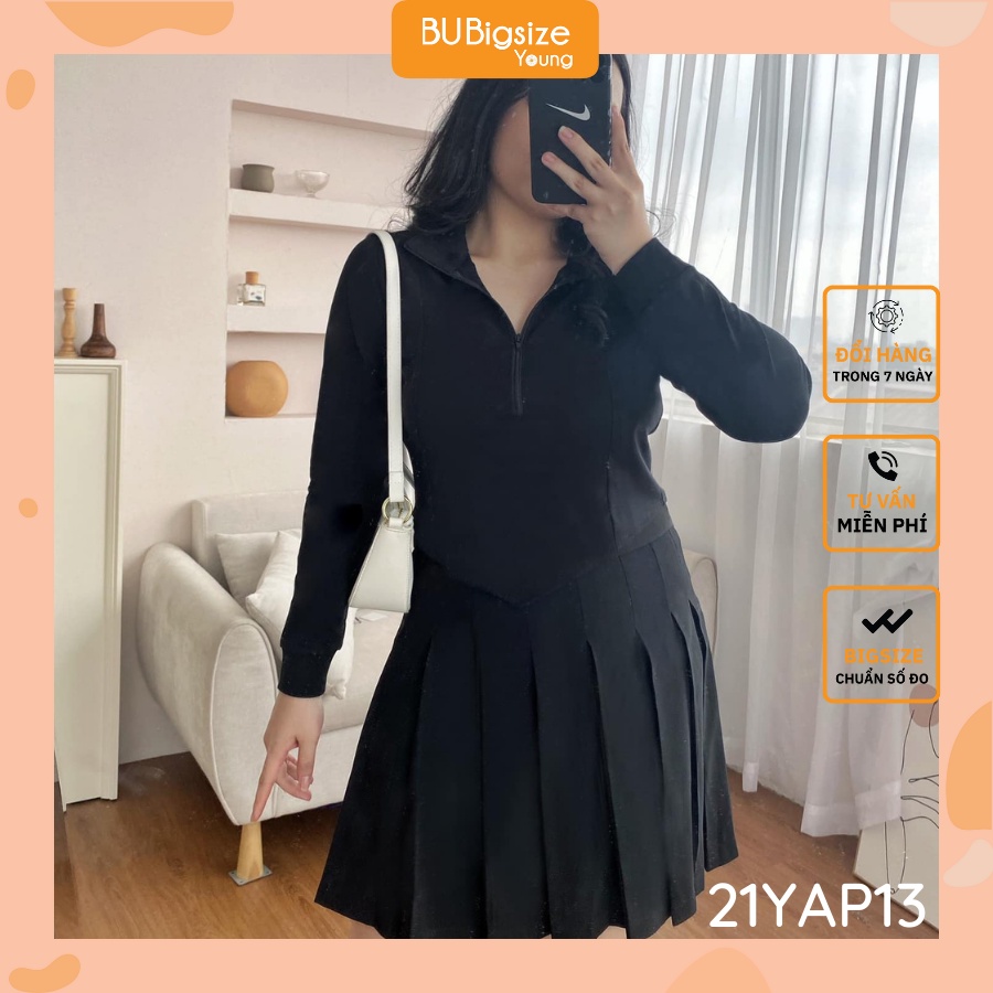 Áo Croptop khóa kéo, vạt chéo BIGSIZE (55kg đến 95kg) - 21YAP13 - [BU Bigsize Young]