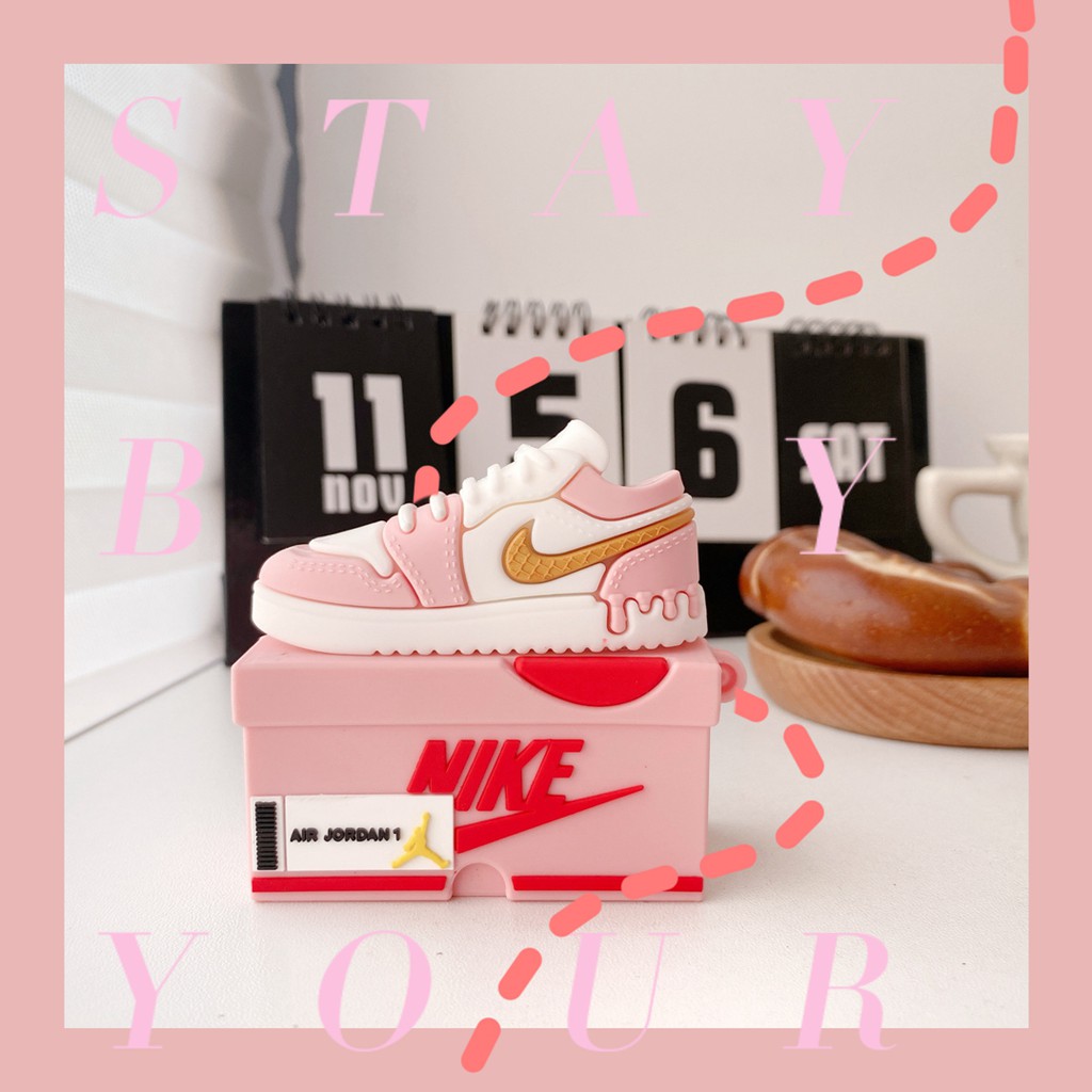 Vỏ Bảo Vệ Hộp Sạc Tai Nghe AirPods 1 / 2 3 pro 1 / 2 pro Màu Hồng Họa Tiết Giày Air Jordan 1 Thời Trang Chống Rơi
