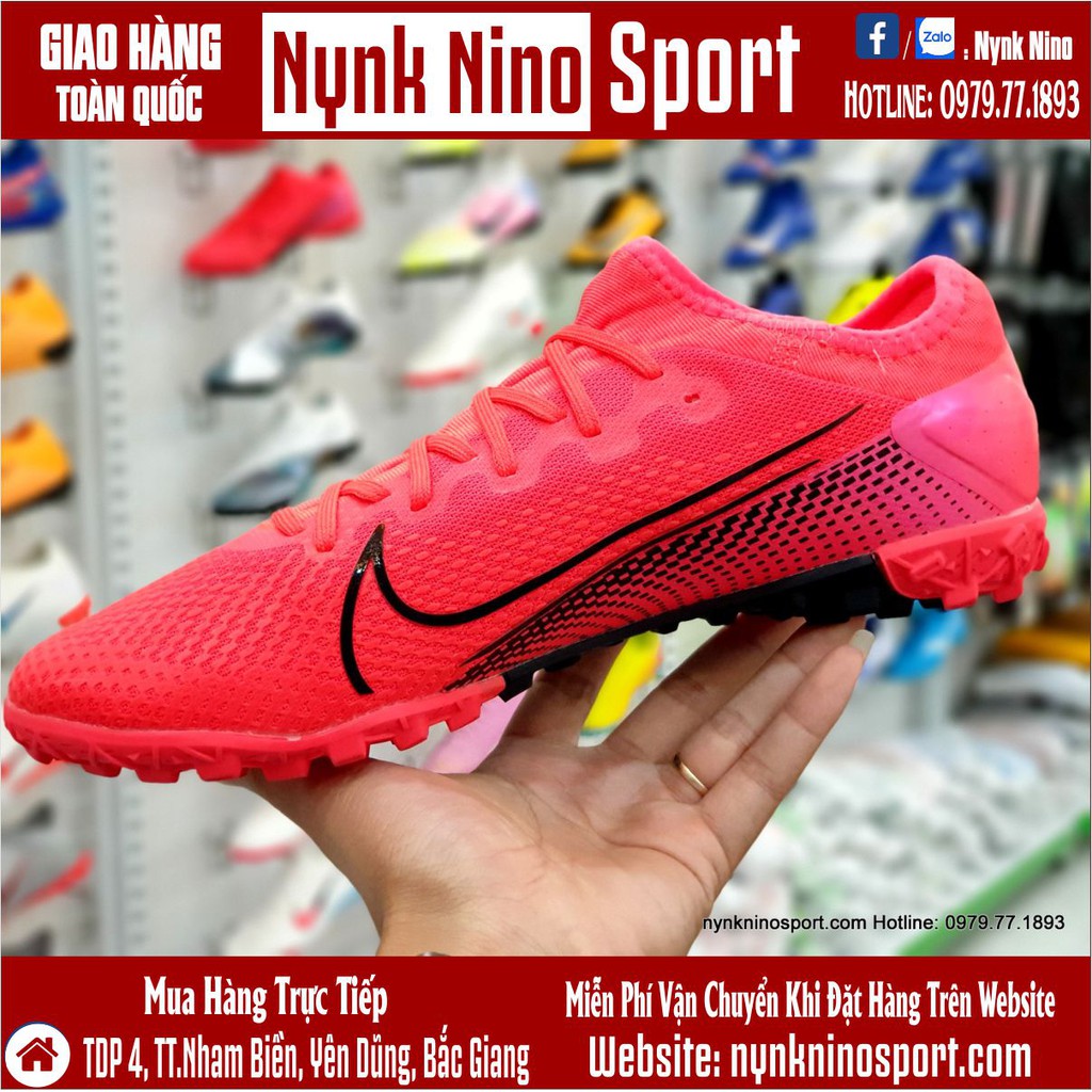 Giày Bóng Đá Mercurial Vapor 13 Pro Đỏ Hồng Vạch Đen Cổ Lửng HQ TF