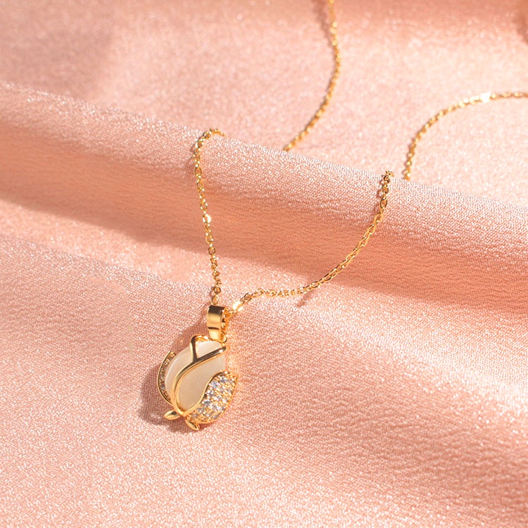 Dây Chuyền Thép Không Gỉ Mạ Vàng 18k Mặt Hoa Tulip