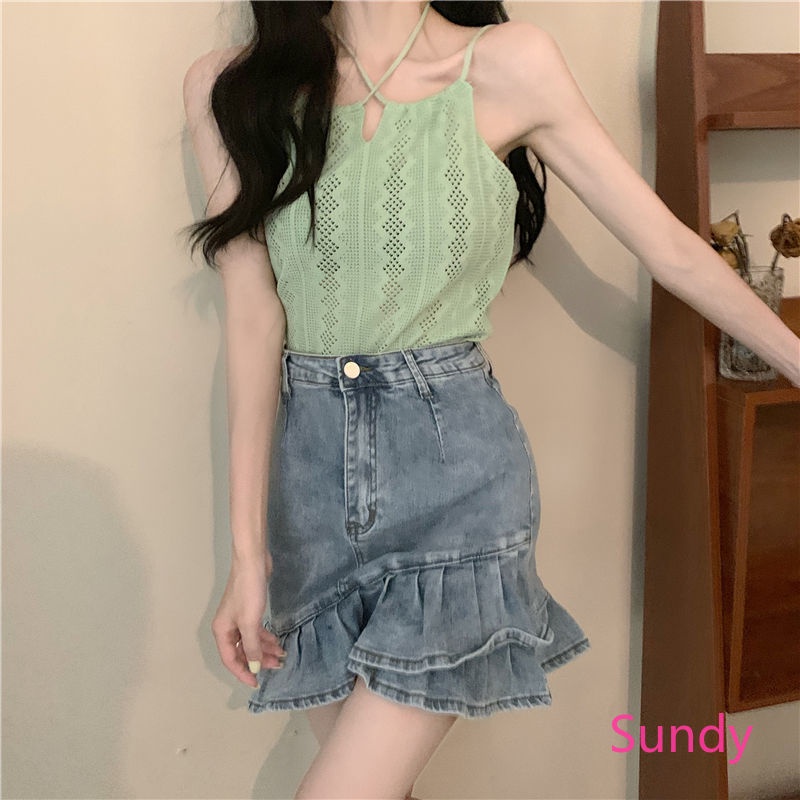 Áo dây dệt kim kẻ sọc thời trang mùa hè dành cho nữ