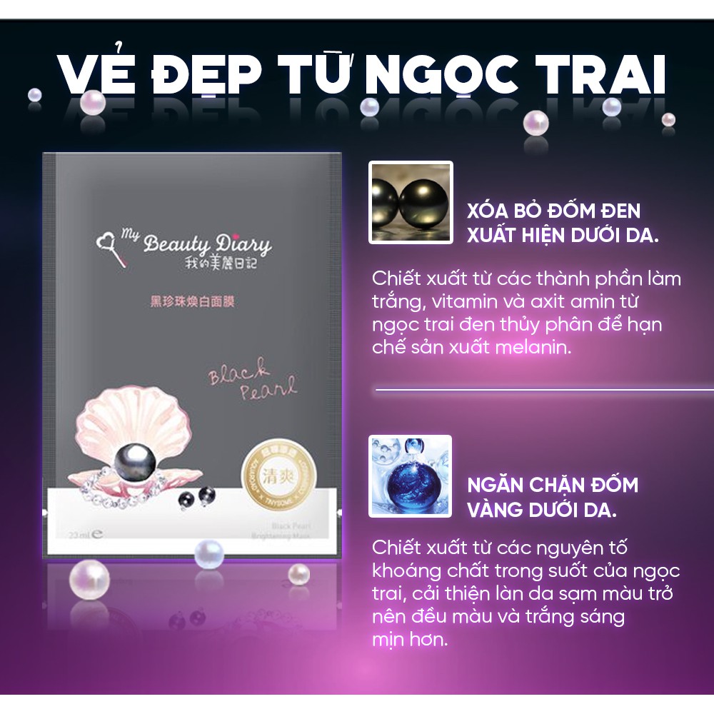 Hộp 8 miếng mặt nạ trắng da và cấp nước My Beauty Diary Taiwan Black Pearl Mask Ngọc Trai Đen 23ml/Miếng