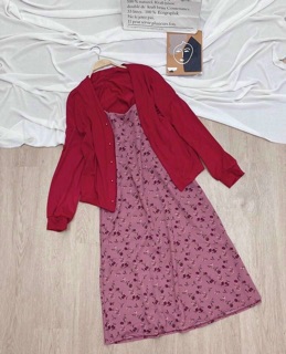 SET ĐẦM CHERRY KÈM KHOÁC (KÈM CLIP)