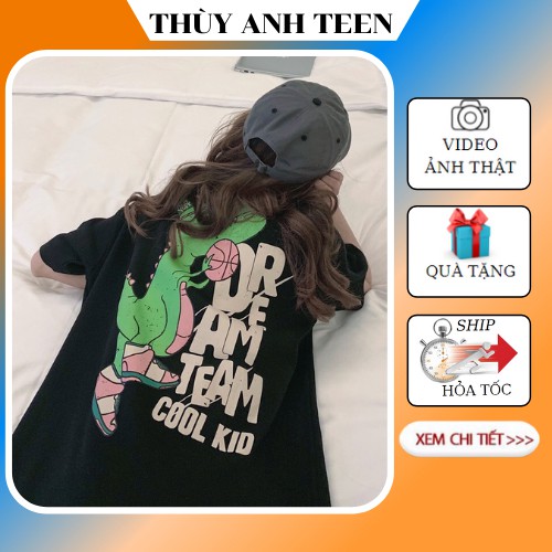 Áo thun tay lỡ form thụng Unisex, Áo phông nam nữ dáng rộng khủng long
