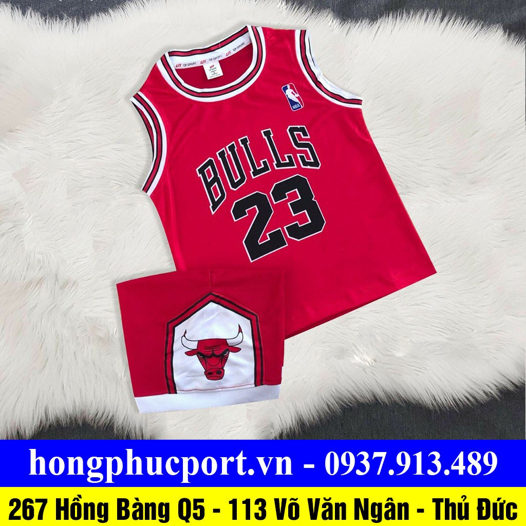 Quần áo bóng rổ trẻ em - Bộ bóng rổ cho bé CP thun mè thái cao cấp Chicago Bulls