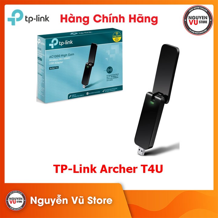 TP-Link Archer T4U - Bộ Chuyển Đổi USB Băng Tần Kép Wi-Fi AC1300 MU-MIMO - Hàng Chính Hãng