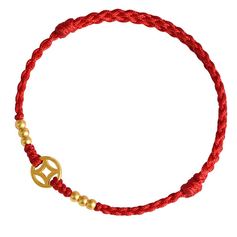 Lắc chân sợi bện mặt đồng xu vàng đồng đỏ được dệt tay để tránh tà ma quái