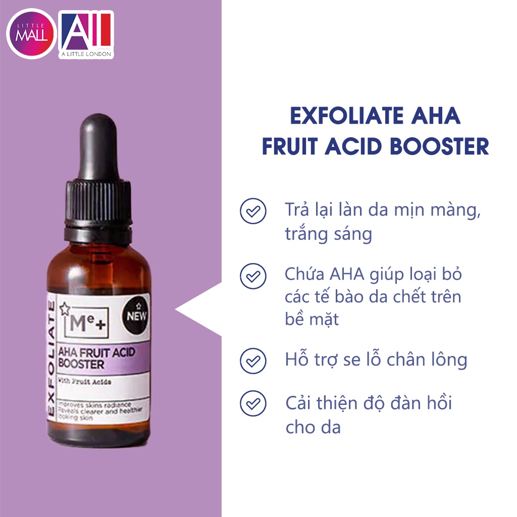 Tinh chất tẩy tế bào chết Superdrug Me+ Exfoliate Lactic Acid AHA Booster 30ml (Bill Anh)