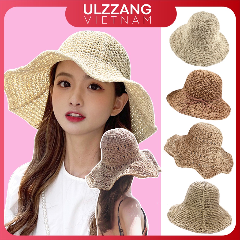 Mũ cói đi biển nữ vành rộng chống nắng, nón cói nơ xinh thời trang Hàn Quốc rẻ đẹp_MC17