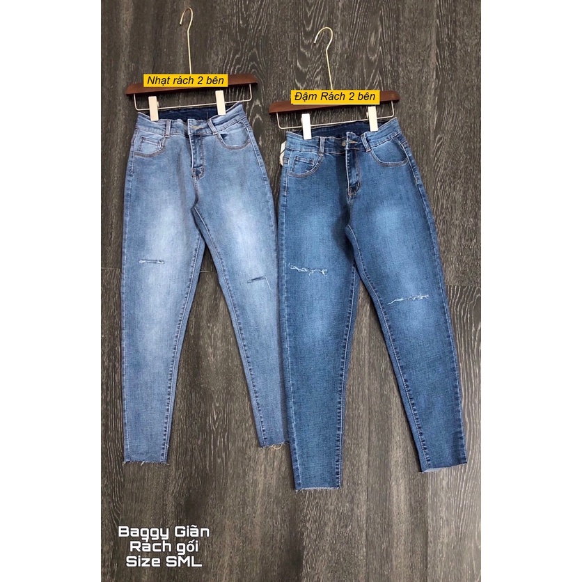Quần jean baggy rách gối co giãn lưng cao JBG15
