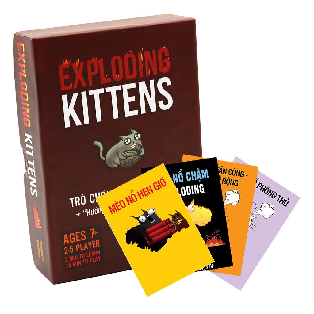 Combo Trọn Bộ Mèo Nổ Exploding Kittens + 4 Mở Rộng + 2 Xấp Bọc Bài