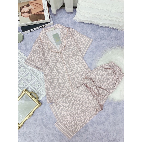 Bộ lụa hãng sam choco áo ngắn tay quần dài bộ mặc nhà đẹp bộ pijama cao cấp