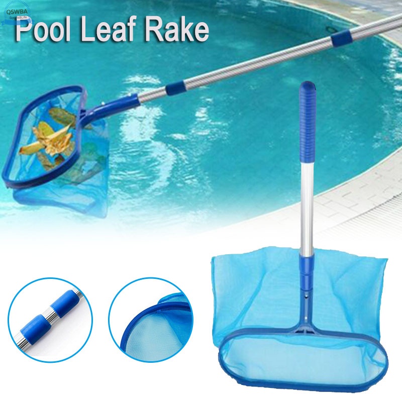 Qswba Swimming Pool Deep Bag Leaf Rake Mesh Skimmer With Telescopic Pole Cleaning Tool