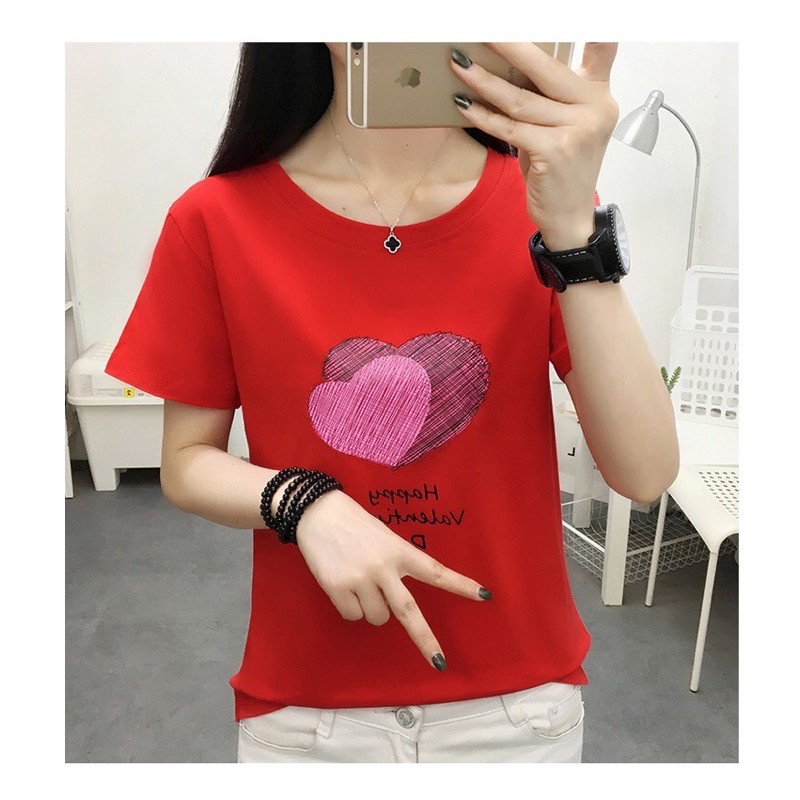áo thun big size màu đỏ cổ tròn trái tim valentine size 65-95kg