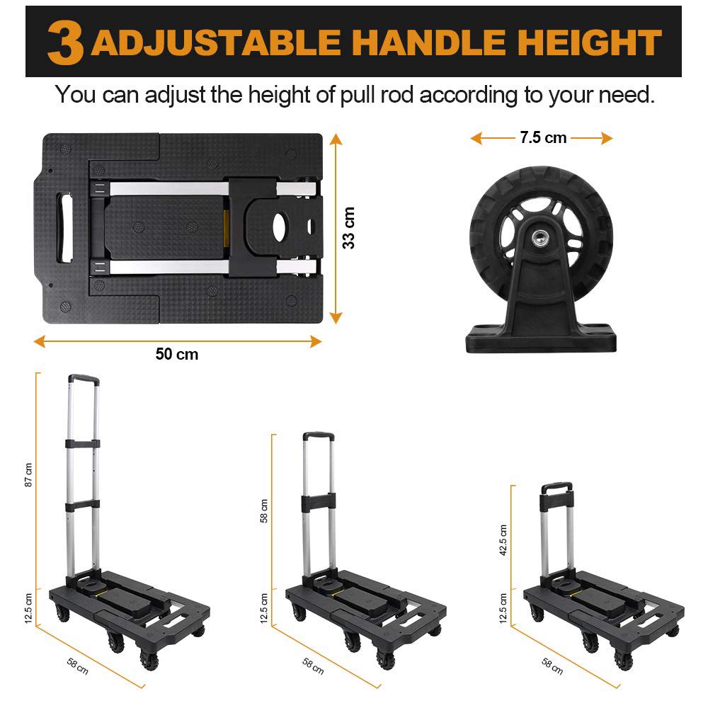 Xe đẩy hàng - kéo hàng đa năng 7 bánh S&D VT270 kéo dài sàn, siêu tải trọng 150kg,có bánh xoay 360 độ Tiện Lợi