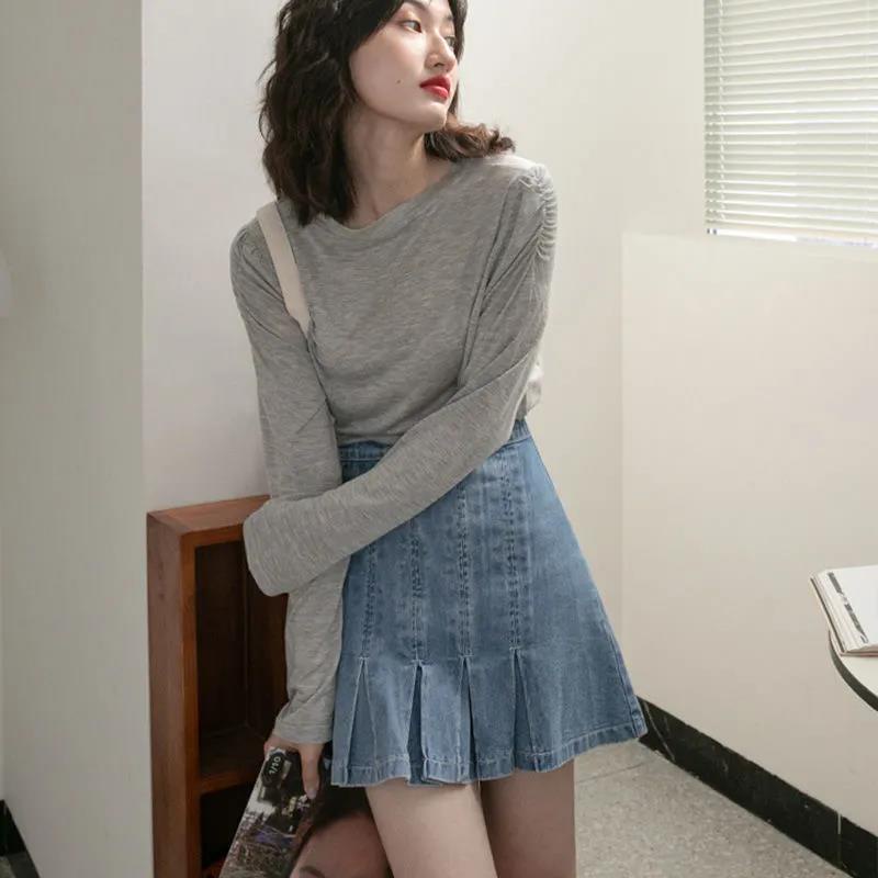 Chân Váy Denim Lưng Thun Cao Co Giãn Phong Cách Thời Trang Mới Dành Cho Nữ 2022