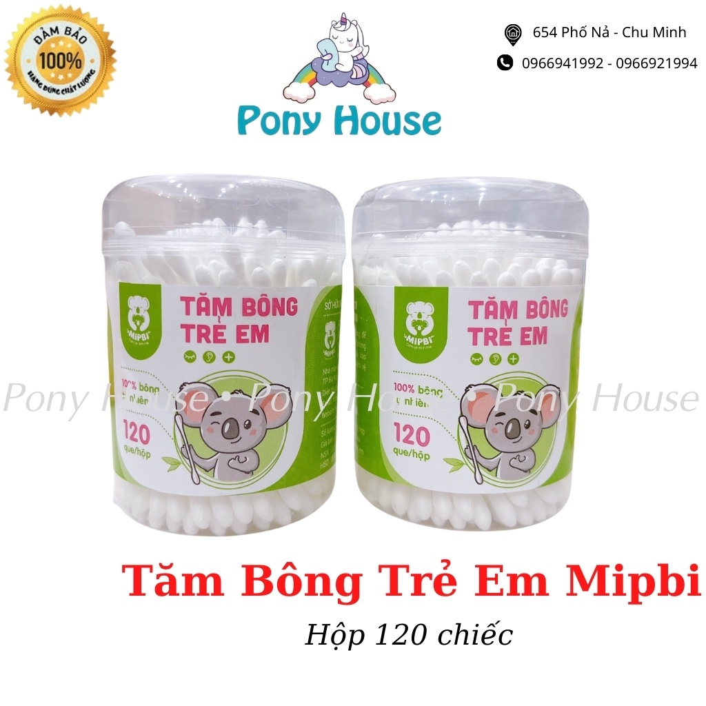 Tăm bông trẻ em Mipbi 100% sợi bông tự nhiên kháng khuẩn Cho Bé hộp 120 que