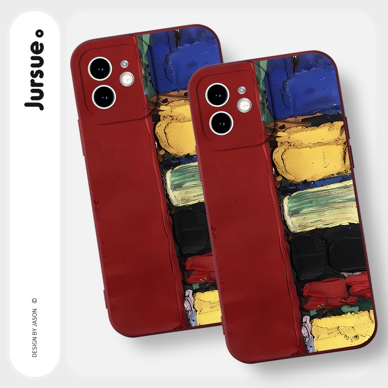 Ốp lưng JURSUE mềm chống sốc hình độc lạ màu đỏ Cho iPhone 14 13 12 11 Pro Max SE 2020 X XR XS 8 7 ip 6S 6 Plus Y2388