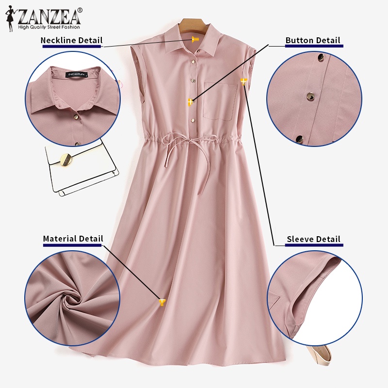 Đầm dài không tay màu trơn ZANZEA thời trang cho nữ