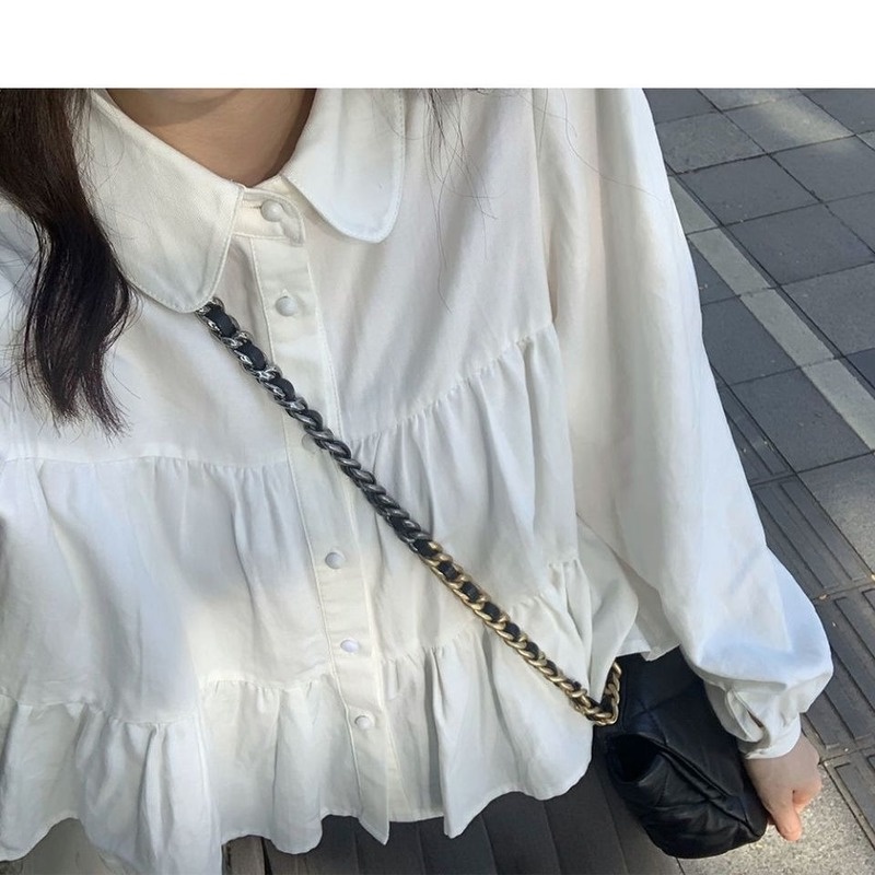 Áo Sơ Mi Cổ Búp Bê Màu Trắng Dễ Thương Phong Cách Nhật Bản