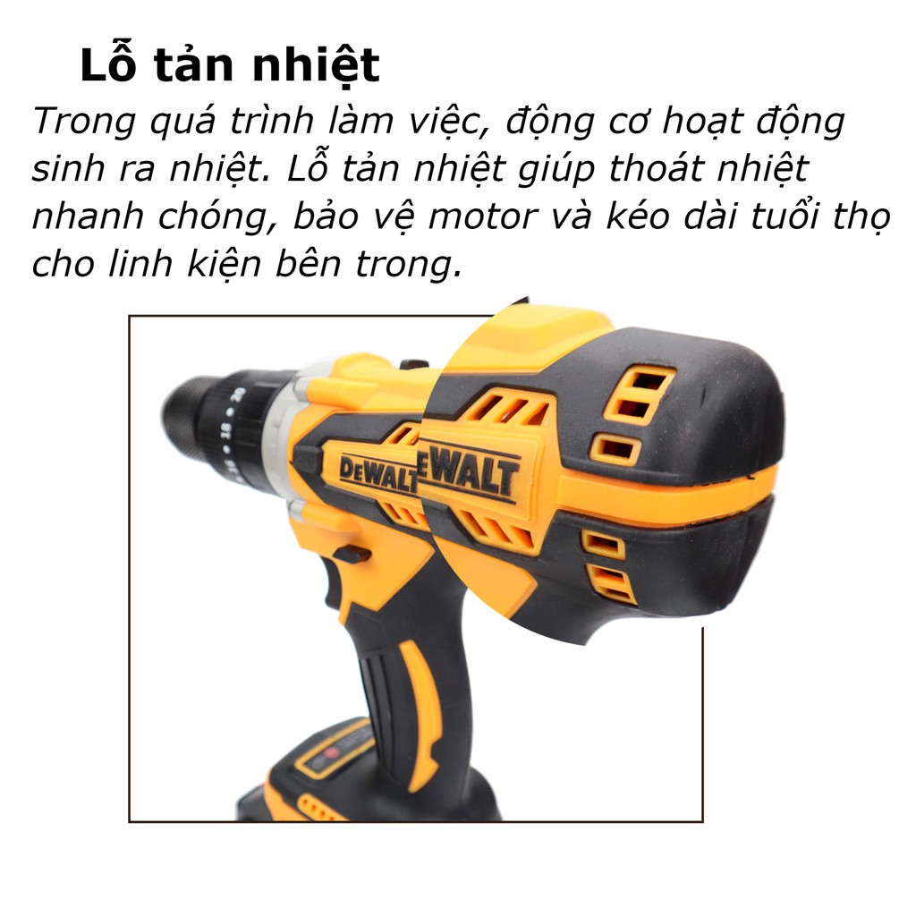 Máy khoan pin Dewal 118v đầu 13mm đa năng có búa không chổi than