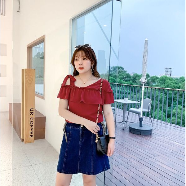 Chân váy jean dáng A rút dây sườn cho người béo mập, big size