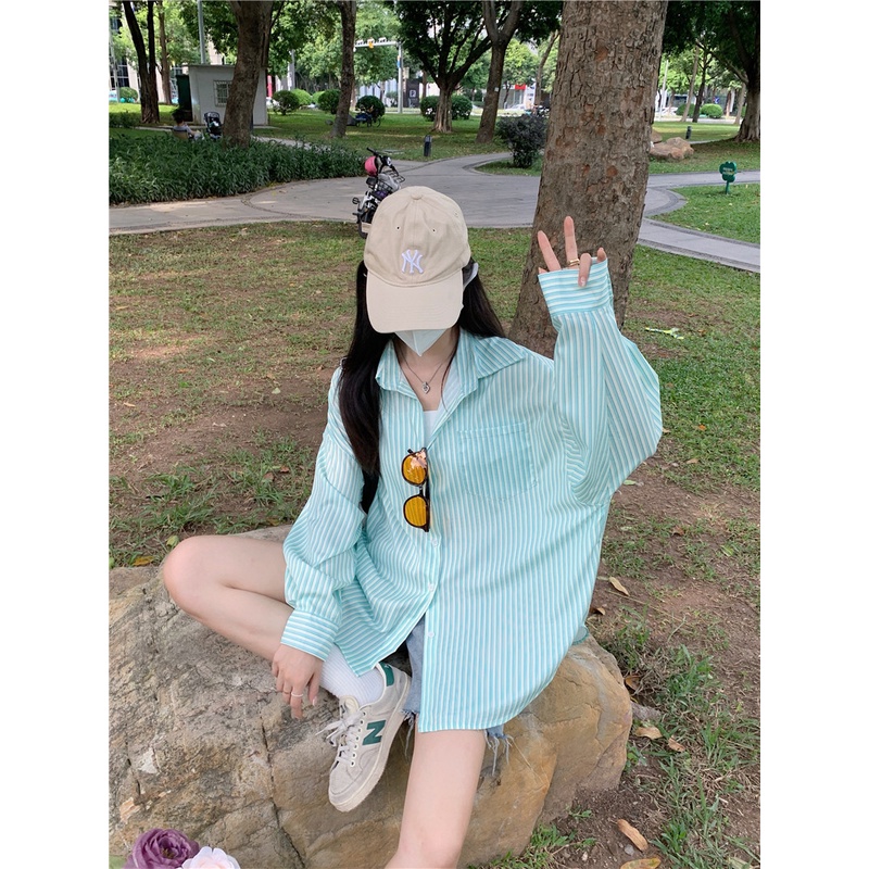 Sơ Mi Nữ Kẻ Sọc Dài Tay Phong Cách Hàn Quốc Kiểu Mới