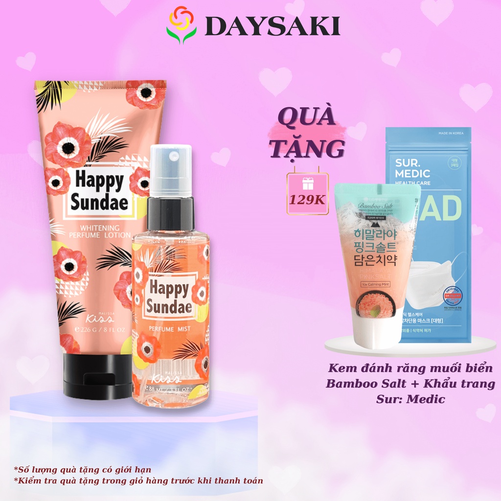 Malissa Kiss Combo Sữa Dưỡng Và Xịt Thơm Toàn Thân Hương Nước Hoa Body Lotion &amp; Body Mist - Happy Sundae