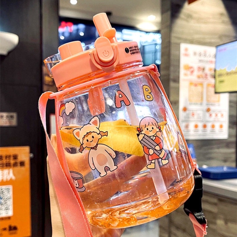 Bình Nước 1300ml Kèm Dây Đeo Và Sticker Đáng Yêu , Tiện Lợi