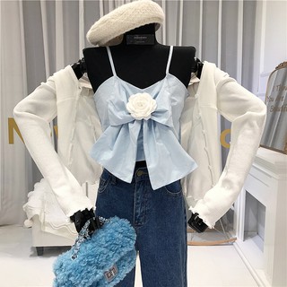 (ORDER) Áo hai dây đính hoa nơ to trước ngực HOT Trend hè 2020