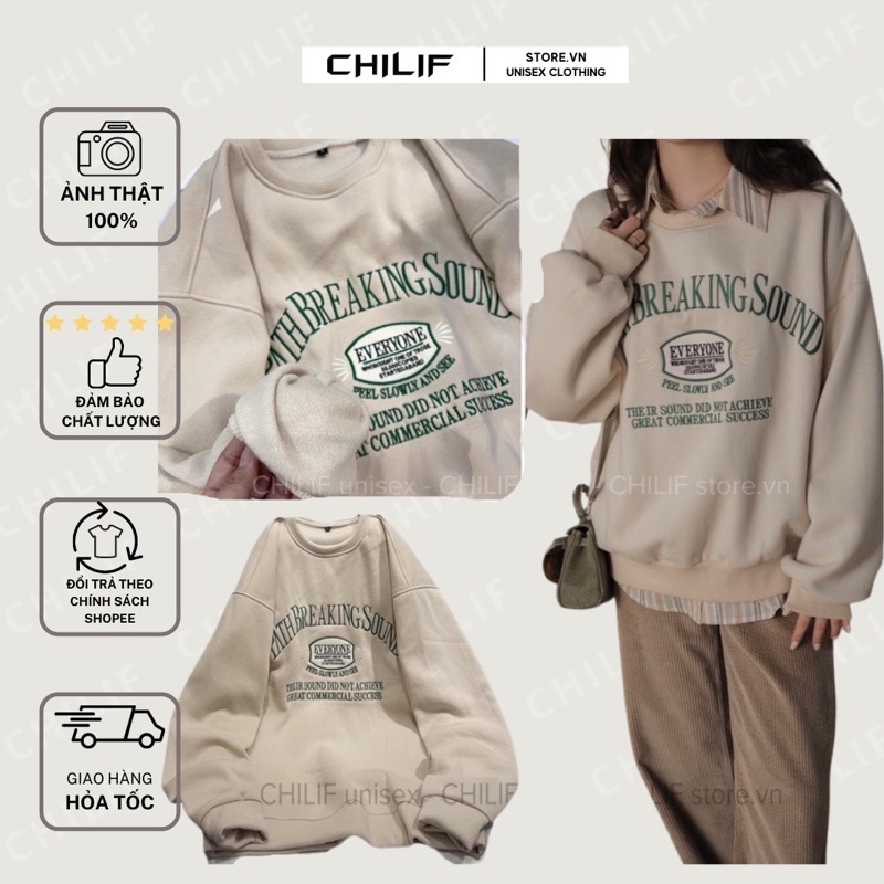 Áo Sweater nỉ thêu chữ, chất dày dặn form Unisex [Ảnh + Video thật tại Shop 100% CHILIF]❤Freeship