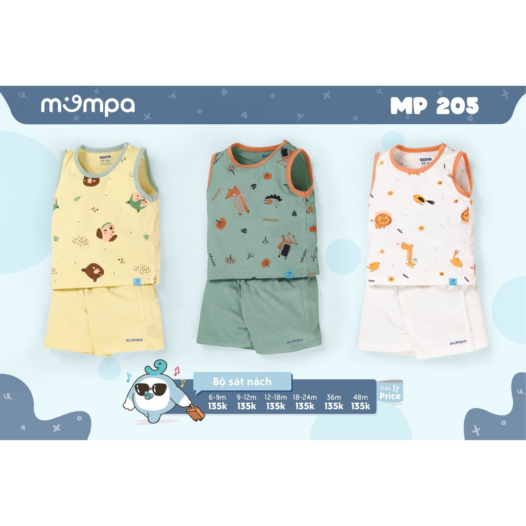 Bộ quần áo cộc tay hè Mompa từ 6 tháng - 4 tuổi vải Sợi tre bamboo thấm hút thoáng mát co giãn mềm mại làn da bé 205