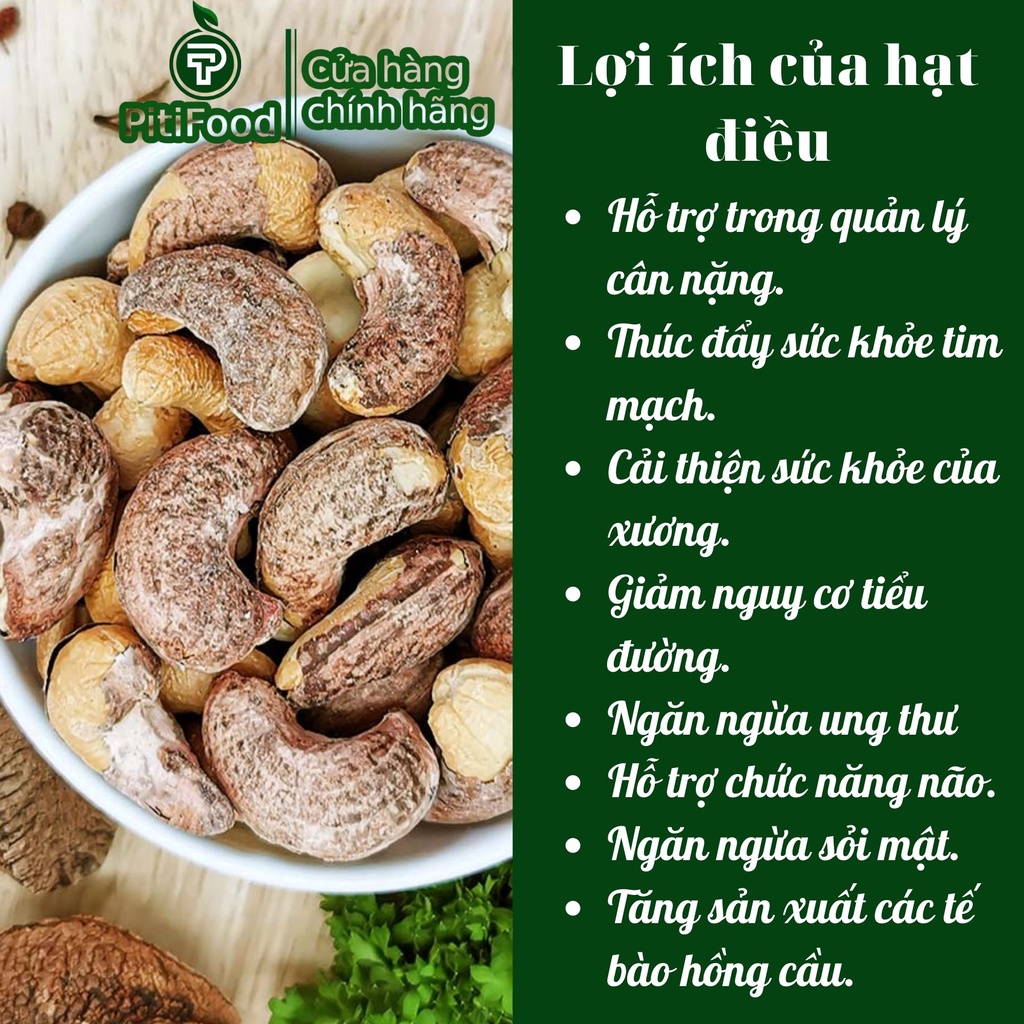 500g Hạt điều rang muối Bình Phước, điều A cồ cao cấp, nguyên hạt loại đặc biệt thơm ngon by PiTi food