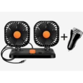 Quạt Ôtô Đôi Xe Tải, Bàn Làm Việc, Học Tập- Có Nguồn 02 USB Xạc Nhanh, Xoay 360 Độ Nguồn: USB