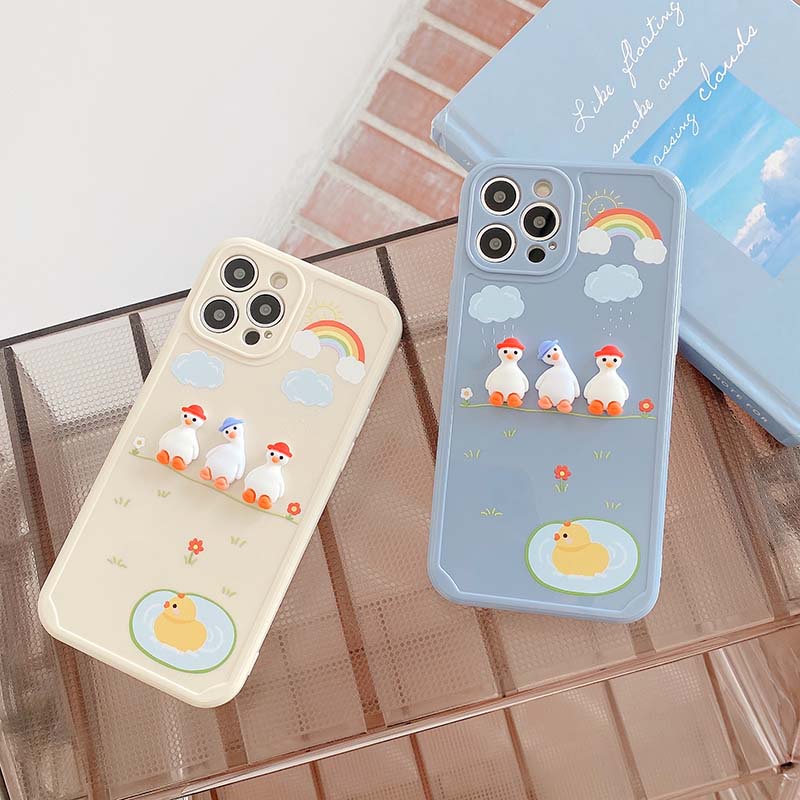 Ốp điện thoại mềm họa tiết vịt cầu vồng 3D chống rơi cho iPhone7 8 Plus 11 12 Pro Max X XS XR XSMAX | BigBuy360 - bigbuy360.vn