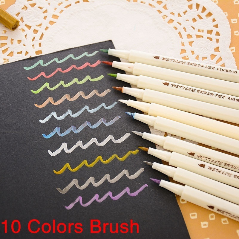 Set 6/10 bút màu đánh dấu màu ánh kim dùng vẽ tranh trí đồ thủ công