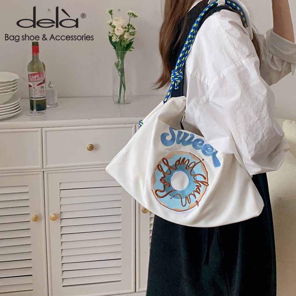 Dela Túi Đeo Vai Vải canvas Thêu Họa Tiết Độc Đáo Thời Trang Cỡ Lớn 2022 Cho Nữ