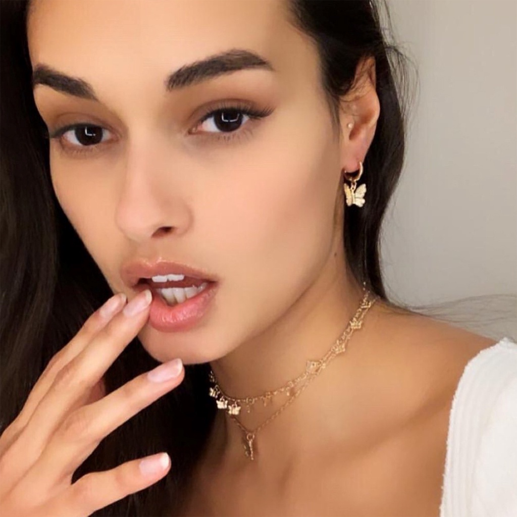 Vòng Cổ Choker Màu Vàng / Bạc Mặt Hình Bướm Dễ Thương Phong Cách Bohemian Thời Trang Cho Nữ